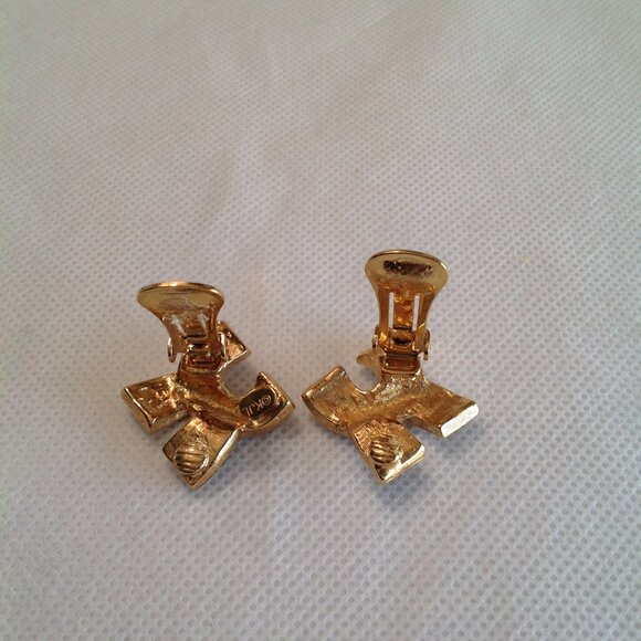 Vintage KJL Kenneth Jay Lane Pave Rhinestone X Bow Clip On Earrings Signed - Picture 4 of 6